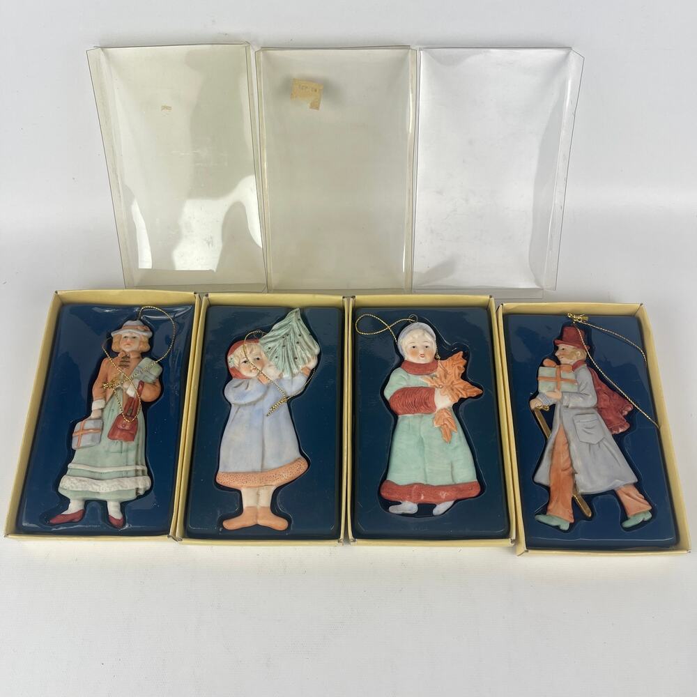 Vintage Porcelain Victorian 5" Christmas Ornaments Set of 4